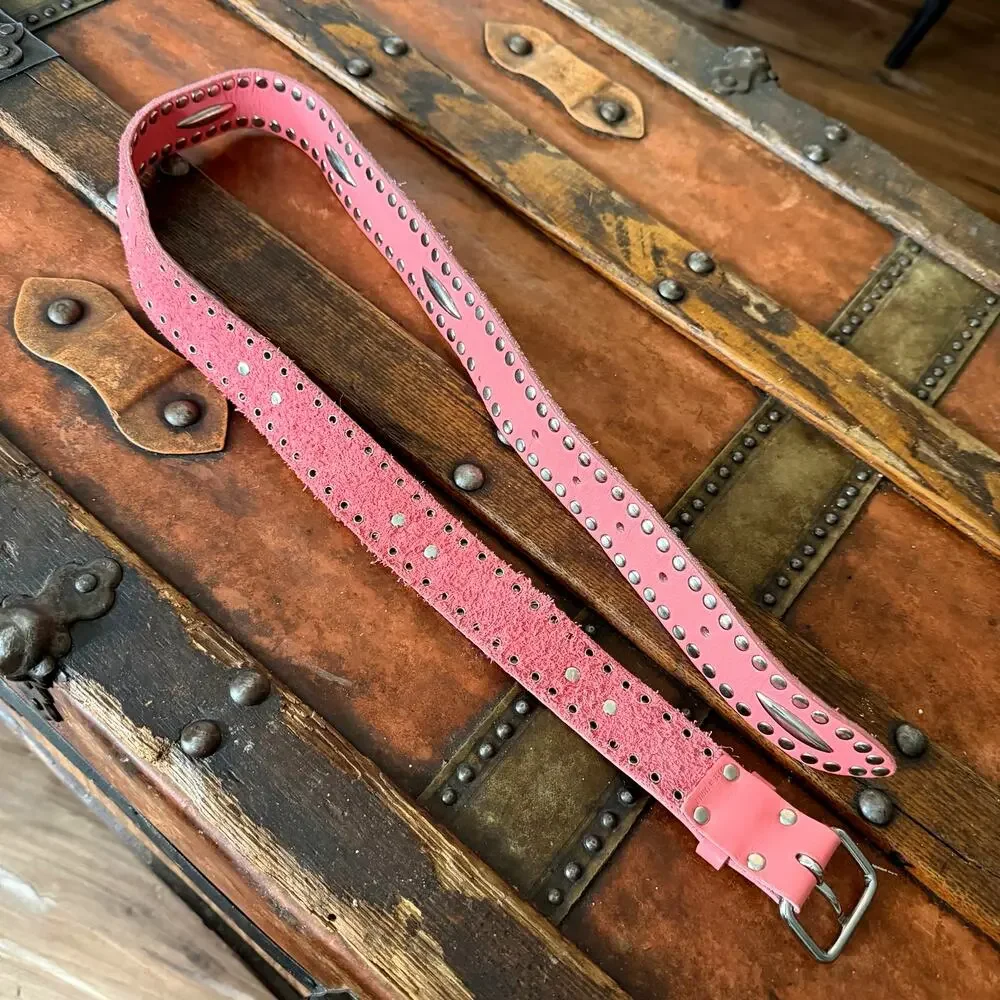 Pink Studded Leather Belt